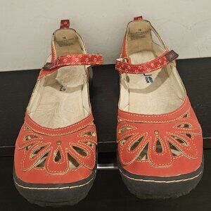 Leather Mary Jane shoes, JBU by Jambu, red cutout design